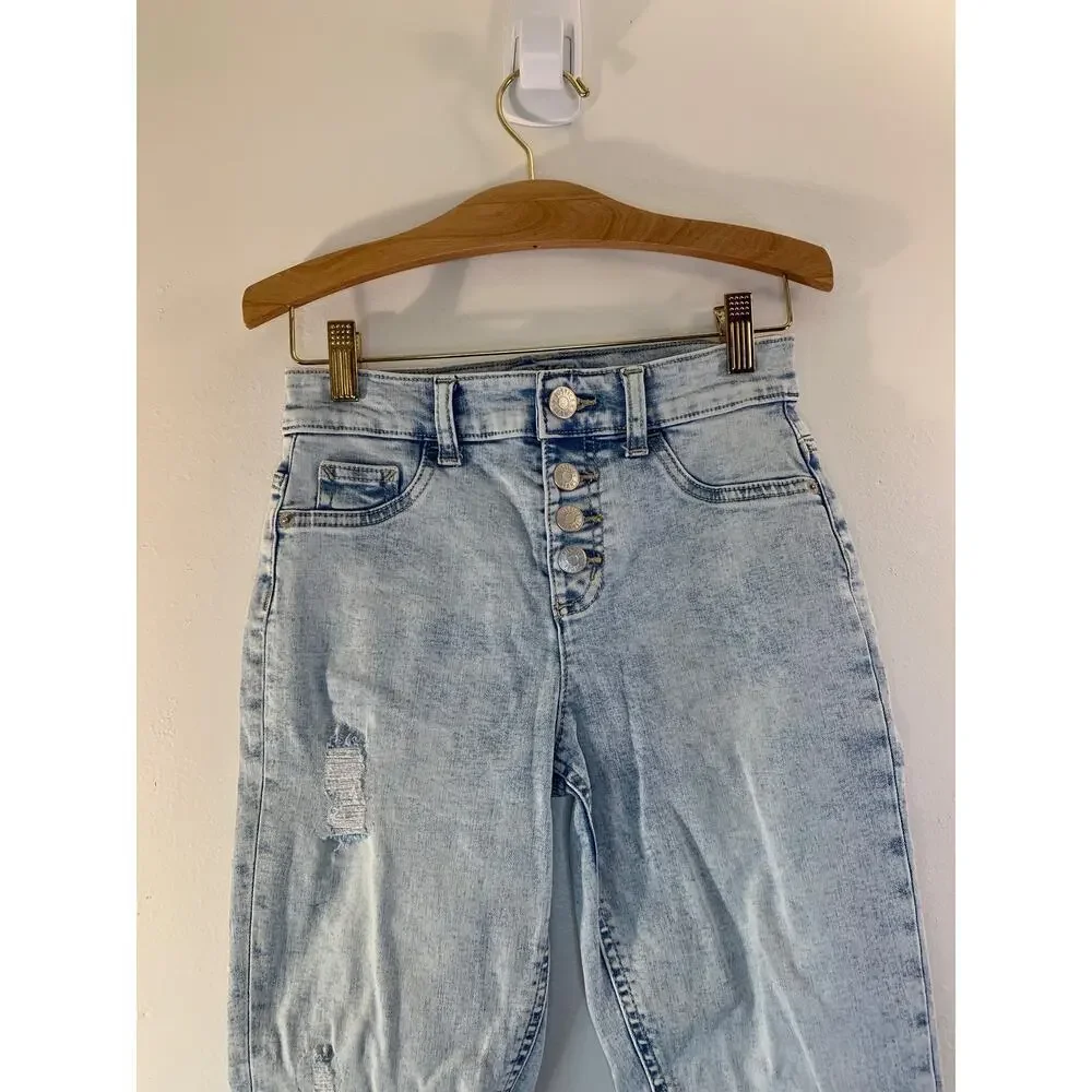 JUSTICE Girl’s Snap Button High Rise Distressed Jeggings / Size: 12
